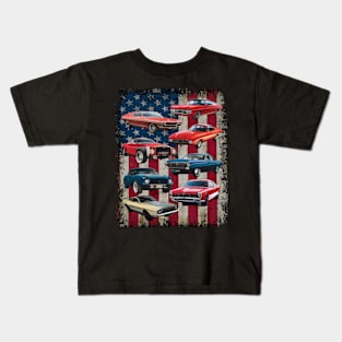 Vintage Classic Muscle Car Retro American Flag Patriotic Kids T-Shirt